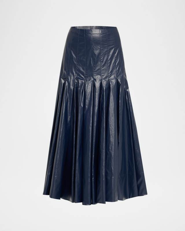 Petra Pleated Lacquered Cotton Skirt